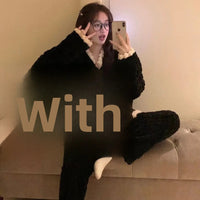 Autumn Winter Plush Sleepwear Women's Sweet Internet Famous INS Style Warm Long Sleeve Coral Fleece Home Clothes Set Good Vibrations