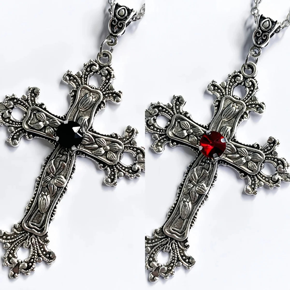 Y2K Punk Crystal Big Cross Pendant Necklaces for Women Men Gothic Irregular Cross Clavicle Chain Necklaces Aesthetic Jewelry Good Vibrations
