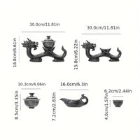 1 Set of Rotating Teapot, Ceramic Kiln Turned Ruyi Dragon-Shaped Teapot Set, Teapot with 8 Teacups, Without Tea Tray, Semi-Automatic Tea Set, Lazy Kung Fu Tea Set, All in One Coffee Drink Set, Novelty Tea Gift Good Vibrations