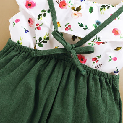1-5Years Toddler Girl Clothes Set Floral Print Lotus Leaf Sleeve Top+ Suspender Pant Summer Fashion  2PCS Outfits for Kids Girl Good Vibrations