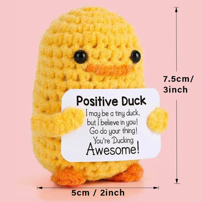Positive Energy Duck Doll Hug Pocket Mini Handmade Plush Wool Knitting Dolls Funny Emotional Support Crochet Gift for Birthday Good Vibrations