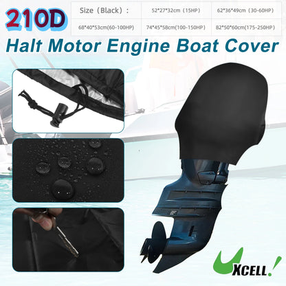 Uxcell Half Motor Engine Boat Cover 15-250HP 210D Oxford Cloth Waterproof Sun Dustproof Marine Engine Protector Cover Good Vibrations