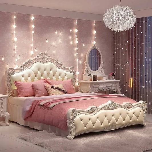 Princess Twin Beds European French Aesthetics Cheap Safe Lazy Beds Design Luxury Crown Muebles Para Dormitorio Home Accessories