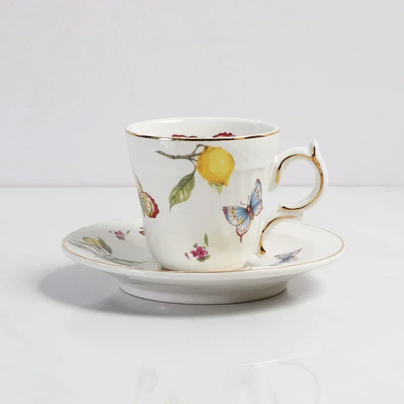 Europeanc Style Ceramic Dining Plate Elegant Lemon Pattern Dinner Steak Plate Coffee Cup Set Western Cuisine Dessert Plate Good Vibrations