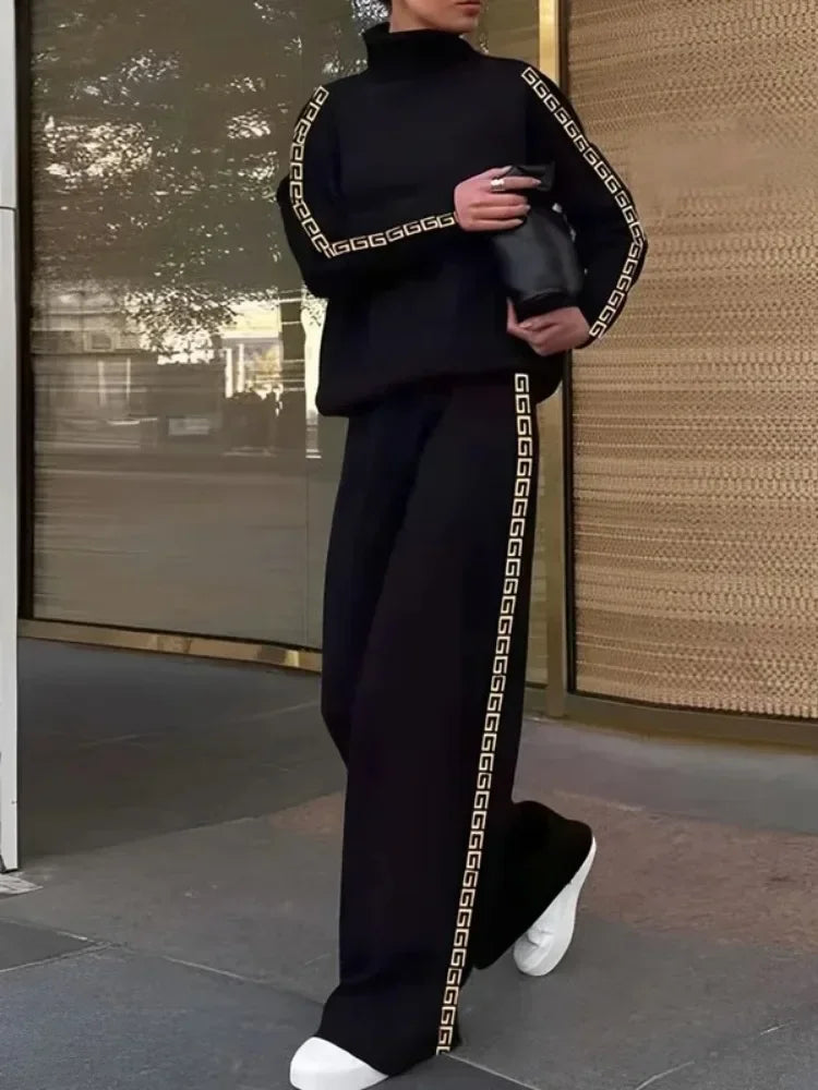 Missuoo 2025 Spring Casual Pant Sets for Women Side-striped Loose Fit Sweatshirt Suit Stand Collar Shirt Top & High Waist Pants Good Vibrations