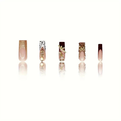 24 pieces of long square armor gold French white leopard print French 3d gold gun flash diamond gold dollar diamond gold - Good Vibrations