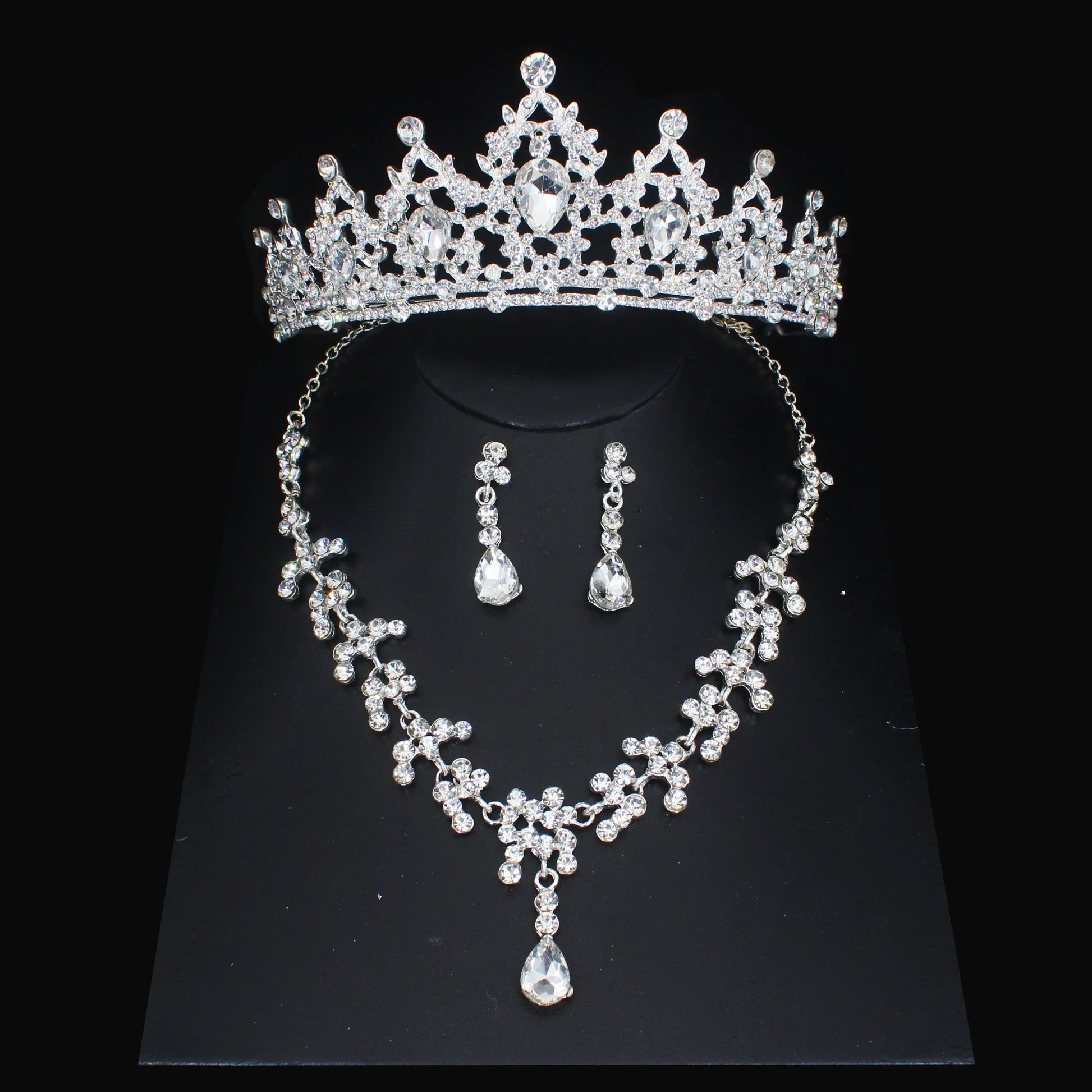 Luxury Crystal Wedding Bridal Jewelry Sets Women/Girl Gold Color Tiara/Crown Earrings Choker Necklace Bride Jewelry Set Good Vibrations Adult Super Store