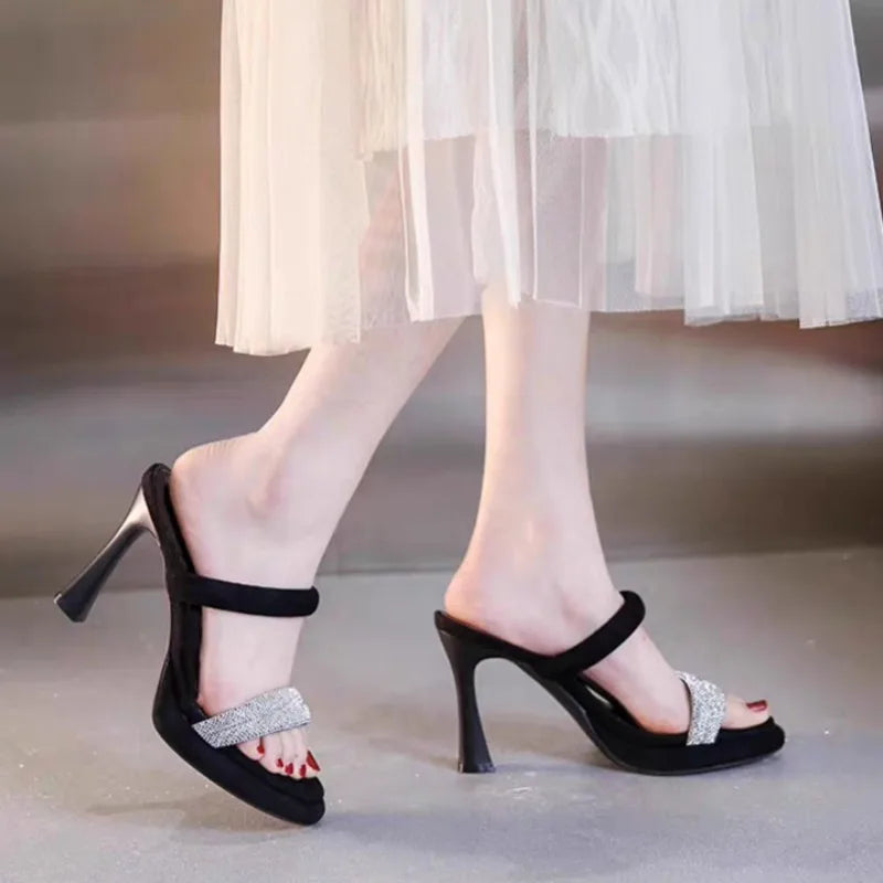 High Heel Sandals 2026 Summer New Round Rhinestone Platform Non-slip Wear-resistant Stiletto Slippers Good Vibrations