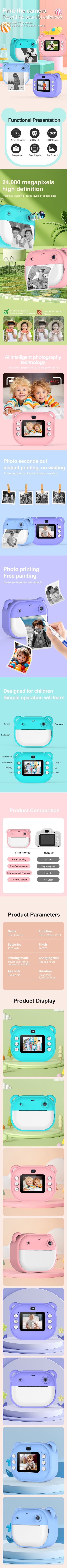 Children Digital Camera Instant Print for Kids Thermal Print Camera Instant Photo Printing Camera Video Toys+32G Memory Card Good Vibrations Adult Super Store