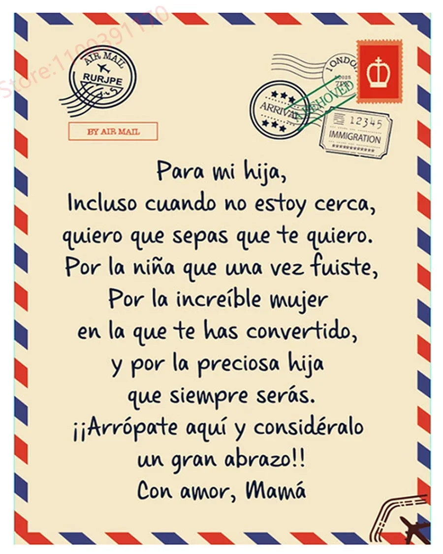Flannel Blanket-A Mi Hija Letter To My Daughter Express Love Spanish Version Sofa Throw Blanket Thanksgiving Birthday's Day Gift Good Vibrations