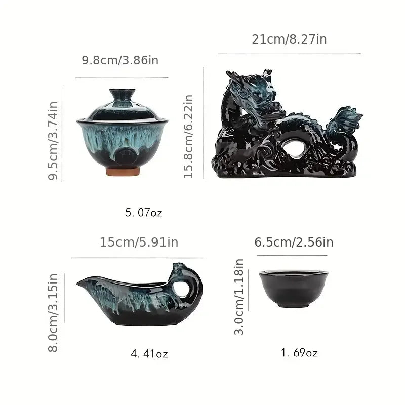 1 set, creative lazy tea set, semi-automatic dragon teapot, magnetic rotating water-conducting tea set, Chinese Kung Fu tea set Good Vibrations