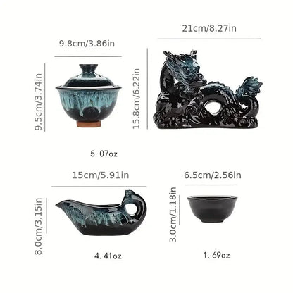 1 set, creative lazy tea set, semi-automatic dragon teapot, magnetic rotating water-conducting tea set, Chinese Kung Fu tea set Good Vibrations