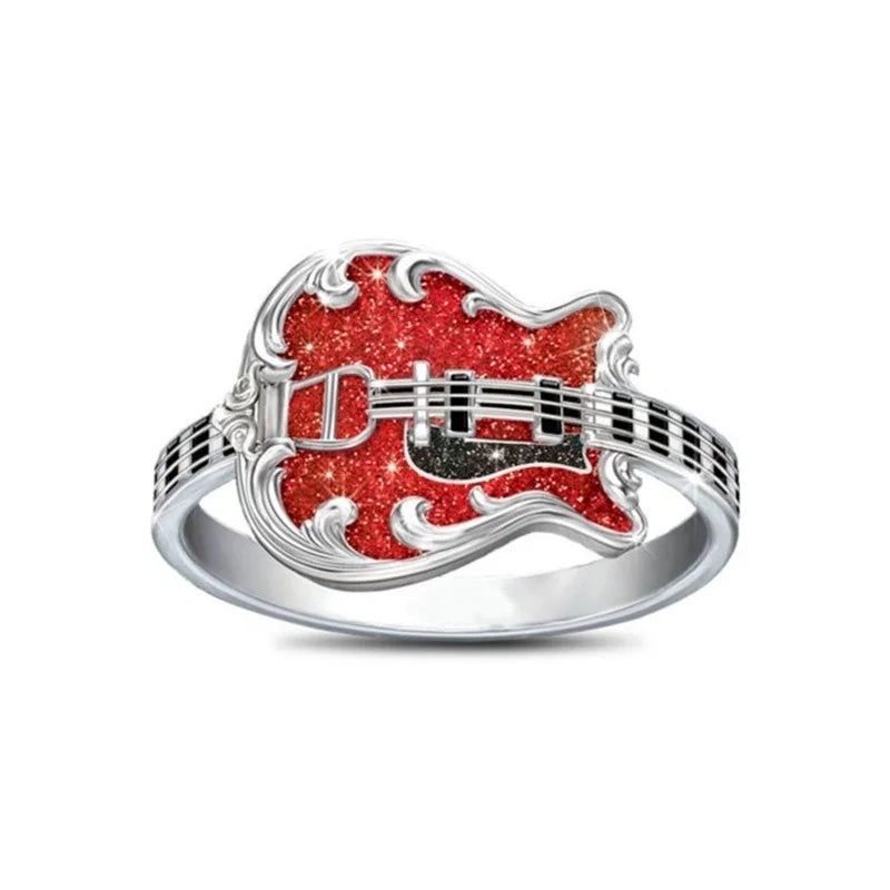 Party Banquet Ring for men Birthday Christmas  Exquisite Guitar Ring Creative Gothic Style Hip Hop Punkd Ring Good Vibrations