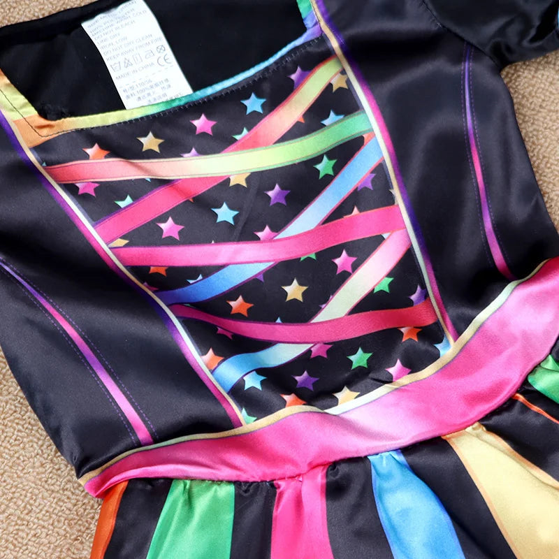 Halloween Children's Witch Dress - Comes with Hat, Halloween Role Playing Costume,Colorful Star Pattern Printed Carnival Costume Good Vibrations