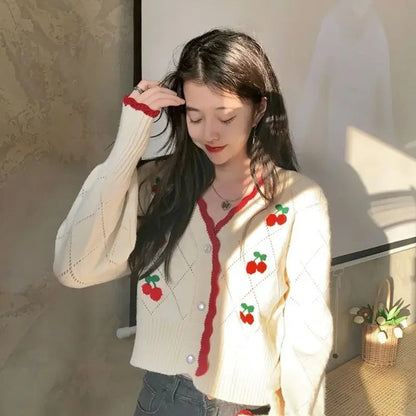 New Fashion Spring Autumn V-neck Long Sleeve Knitting Cardigan Women Casual Loose Button Floral Hollow Out All-match Tops Good Vibrations