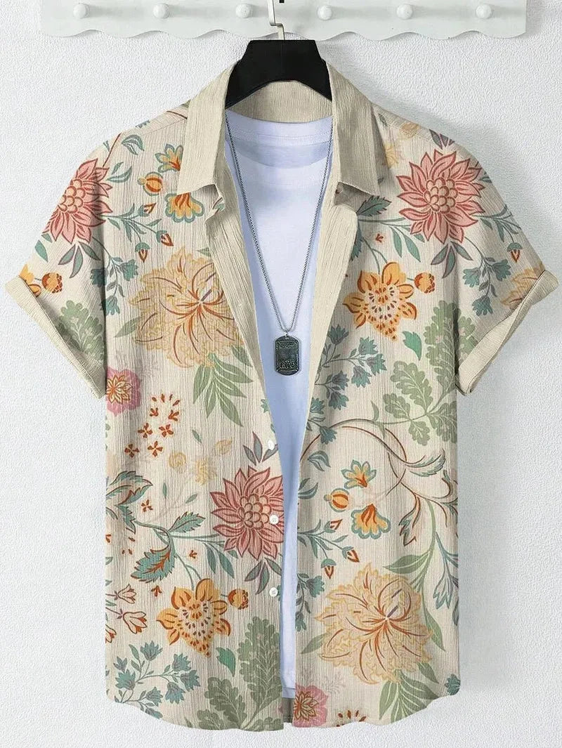 Men's Cat Graphics Shirts Short Sleeved Button Down Lapel Shirt For Summer Oversized Tops Vacation Casual Hawaiian Shirts Good Vibrations