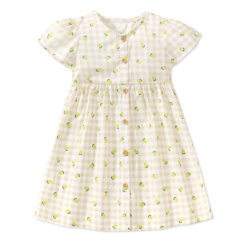 Little maven Baby Girls Summer Casual Clothes Little Genius Pretty Cartoon Dress Kids Soft and Comfort Wear Children's Clothing Good Vibrations