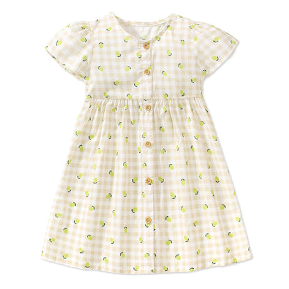 Little maven Baby Girls Summer Casual Clothes Little Genius Pretty Cartoon Dress Kids Soft and Comfort Wear Children's Clothing Good Vibrations