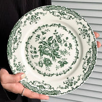 Dinner Set Retro Nordic Flower Pattern Disc Ceramic Elegant Dinner Plate Exquisite Round Shallow Plate Kitchen Good Vibrations