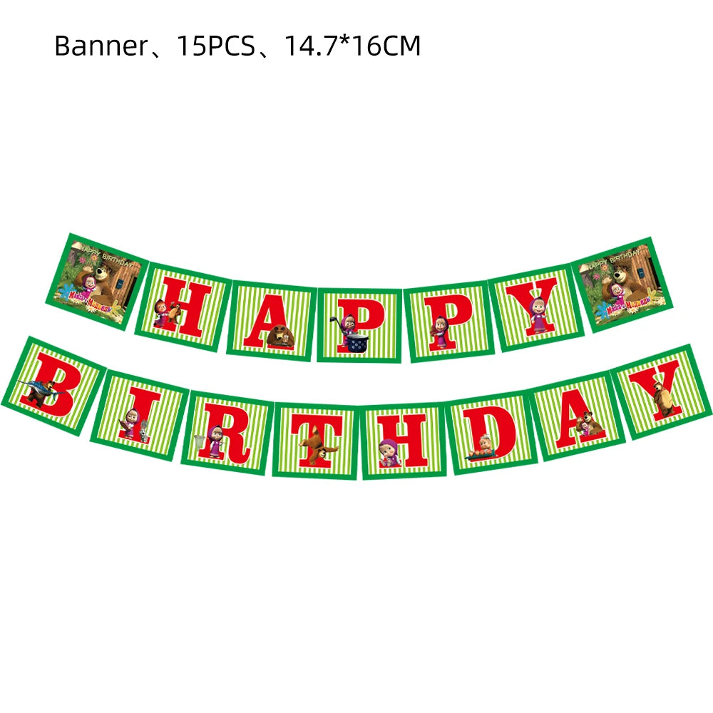 Girl and the Bear Birthday Decorations Disposable Tableware Tablecloth Cup Plate Napkin Balloons Baby Shower kids Party Favors Good Vibrations