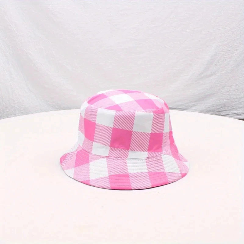 New Fashion Big Plaid Checker Print Bucket Hats Women Men Hiking Daily Travel Bob Hat Outdoor Fishing Panama Cap Sunshade Caps Good Vibrations