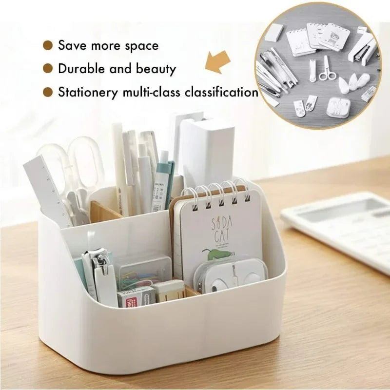 Desk Organizer,Office Supplies Organizers and Accessories,Makeup Brush Holder,Remote Control Holder with Movable Woode Partition Good Vibrations