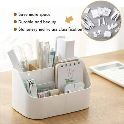 Desk Organizer,Office Supplies Organizers and Accessories,Makeup Brush Holder,Remote Control Holder with Movable Woode Partition Good Vibrations