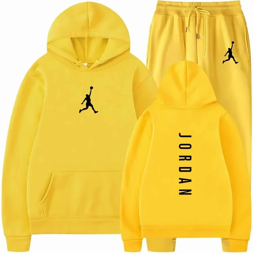 2025 Spring and autumn outdoor fitness basketball casual sportwear set fashion men's hooded jumper + jogging pants two-piece set Good Vibrations