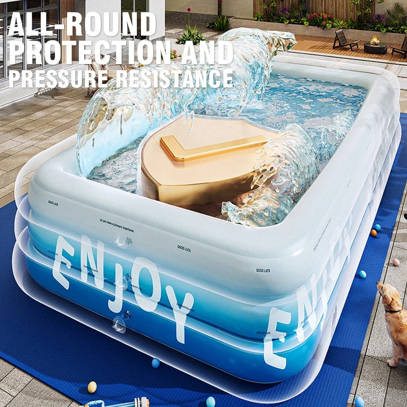 Inflatable Pool 3/2.6/2.1M Large Family Pools Swimming Pool with Canopy Children's Outdoor Removable Basen Toys for Kids Adult Good Vibrations