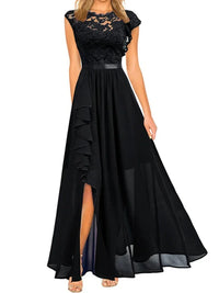 Harajuku Vintage Elegant Long Maxi Dress 2025 New Fashion High Waist Round Neck Party Wedding Dresses Spliced Lace Chiffon Dress Good Vibrations