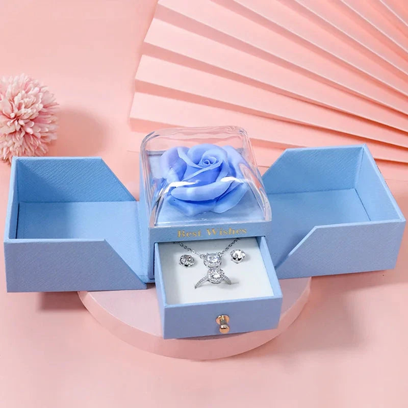 Eternal Rose Gift Box Gift for Women Valentine's Day Wedding I Love You Jewelry Box Gift Box Ring Earrings Pendant Necklace Box Good Vibrations