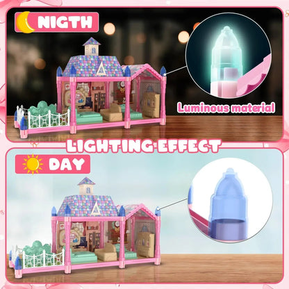 Luminous Doll House Dreamhouse for Girls Princess Playhouse Set with Dolls Furniture Accessories Pretend Play Birthday Gifts Good Vibrations