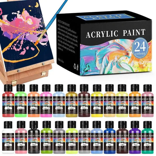 24 Colors Set Acrylic Paint DIY Painting Coloring Pigments For Fabric Clothing Shoes Sofa Painting Waterproof Acrylic Paints Good Vibrations