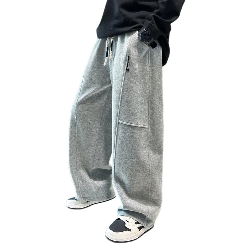 2026 New Spring Casual Kids Pants Black Elastic Waist Straight Leg Sweatpants for Boys Loose Pocket Children Trousers Good Vibrations