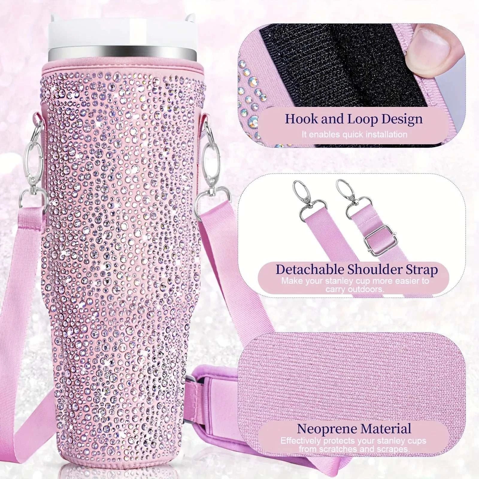 6 colors shiny rhinestone Lanyard cup protection case bag vacuum bottle compatitable for Stanley 40oz accessories vehicle Good Vibrations Adult Super Store