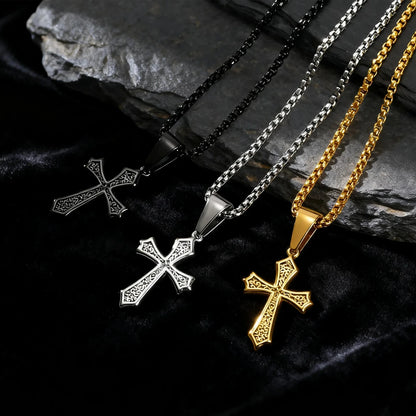Hip Hop Cross Necklace for Men Women,50/55/60cm Stainless Steel Chic Cross Pendant,Christian Classic Jewelry Gifts Good Vibrations