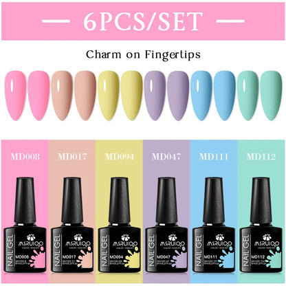 MSRUIOO 6pcs Nude Pink Gel Nail Polish Set Glitter Colorful Semi Permanent UV Gel Kits DIY Nail Art Painting Varnish Manicure Good Vibrations