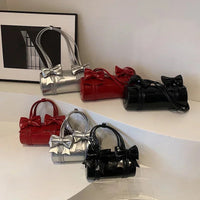 PU Leather  Exquisite Bow Glossy Boston Shoulder and Crossbody Bags Large Capacity Underarm Purse Suitable Various Occasion Good Vibrations