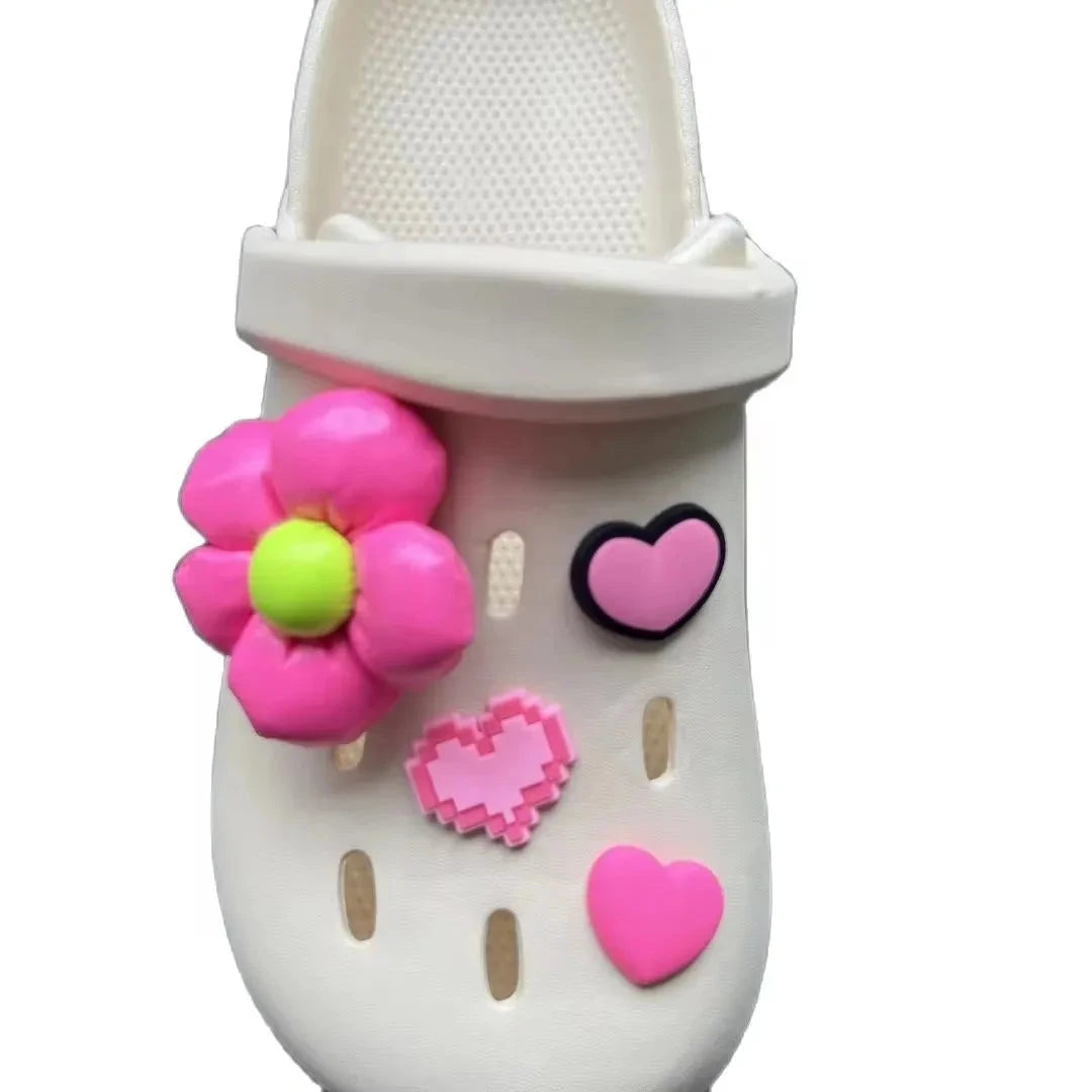 New Rose Red Leather Flower Love Set Charm Shoe Accessories Women's DIY Wristband Buckle Fashion Clogs Shoe Buckle Good Vibrations