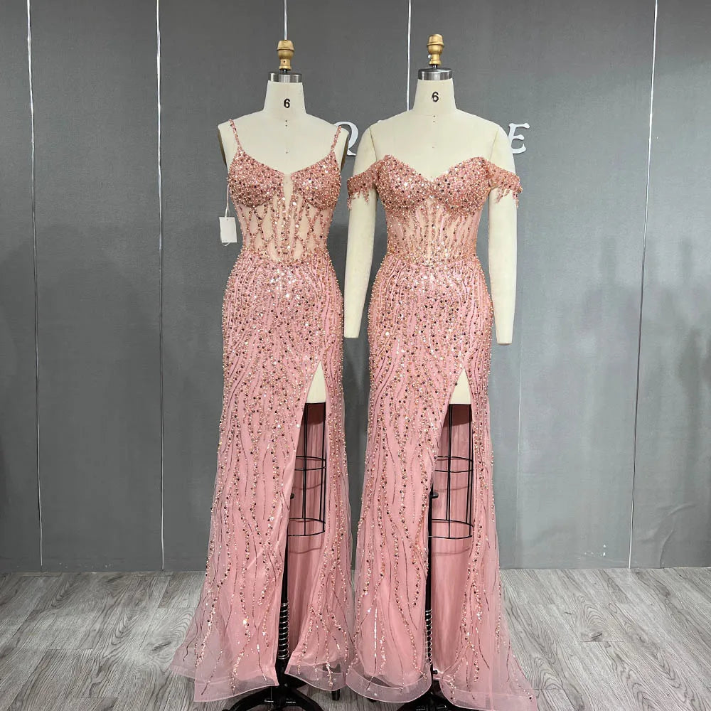 YQLNNE Sexy Black Off Shoulder Slit Prom Dresses Long Mermaid Formal Sequins Gowns Boned Bodice Good Vibrations