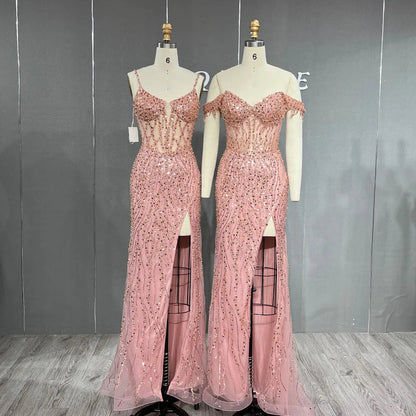 YQLNNE Sexy Black Off Shoulder Slit Prom Dresses Long Mermaid Formal Sequins Gowns Boned Bodice Good Vibrations