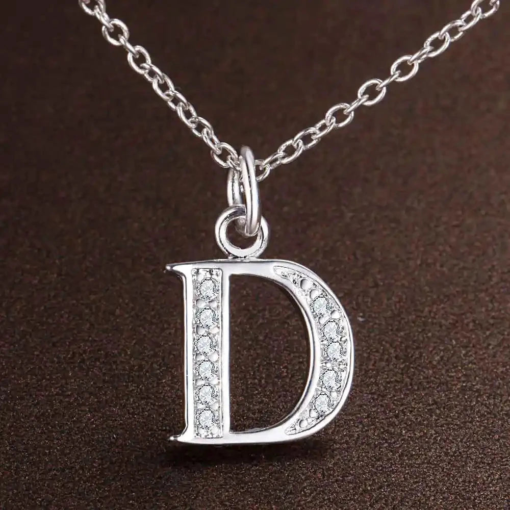 26 Letters 925 Sterling Silver Necklace Pendant Zircon For Women Exquisite Student Girlfriend Jewelry Accessories Wedding Gift Good Vibrations