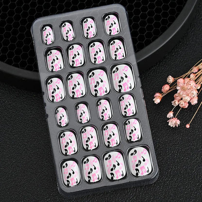 24 Pcs/box Children Cartoon Nail Tips Colorful Artificial Fake Nails for Cute Kids Girls Full Cover Short False Nail Art Kits* Good Vibrations