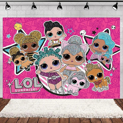 Girl Surprise Theme Backdrop Cute Shiny Doll Birthday Party Decoration Pink Latex Balloon Disposable Tableware Plate Cake Topper Good Vibrations