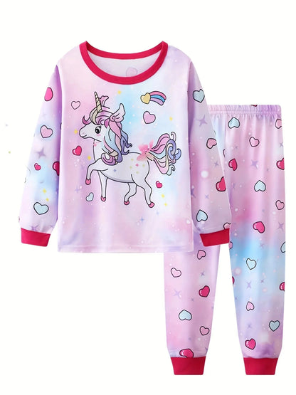 Girls Unicorn Cartoon Long Sleeve Pajamas Two Piece Set Good Vibrations