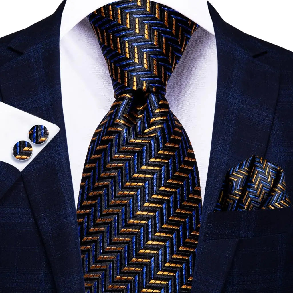 Jacquard Peacock Blue Novelty Design Wedding Tie For Men Hanky Cufflinks Gift Mens Necktie Set Business Party Dropshipping Good Vibrations