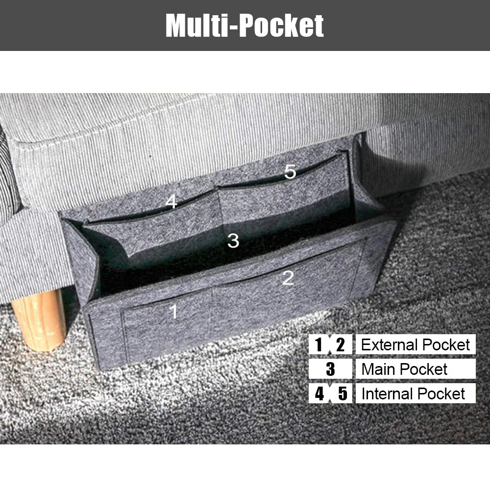 Bed Pockets Bedside Storage Can Hold Tablet Magazine Book Phone,For Bed,Sofa,Felt Bed Side Caddy Organizer With 5 Pockets, Good Vibrations