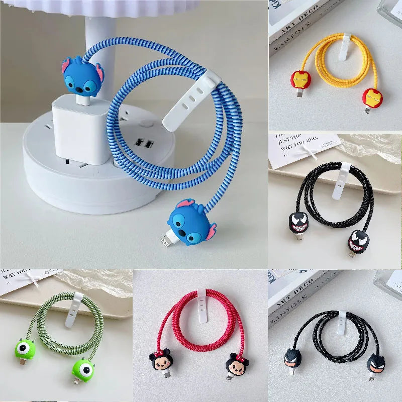 New Cartoon Charger Cable Protector for IPhone 15 14 13 12 18W 20W Charger Protection Cover Stitch Data Line Winder Protective Good Vibrations