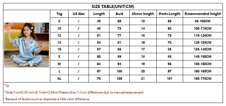 New Kids Spring Autumn Silk Satin Pajamas Set Girls Cartoon Button-Down Long Sleeve 2 Pieces Tops+Pants Sleepwear Pyjama Clothes Good Vibrations