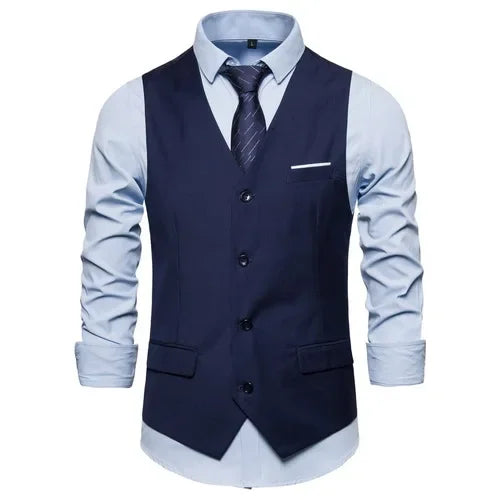 Blue Suit Vest, Men's Business Sleeveless Vests Jacket, Asian size S-6XL, Wedding Party Waistcoat, Red Purple Black Gray Good Vibrations